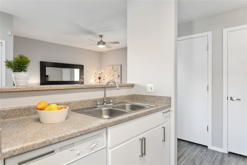 Apartment kitchen — representative home at The Cove Apartments.