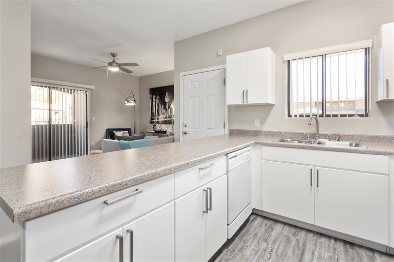 Apartment kitchen — representative home at The Cove Apartments.